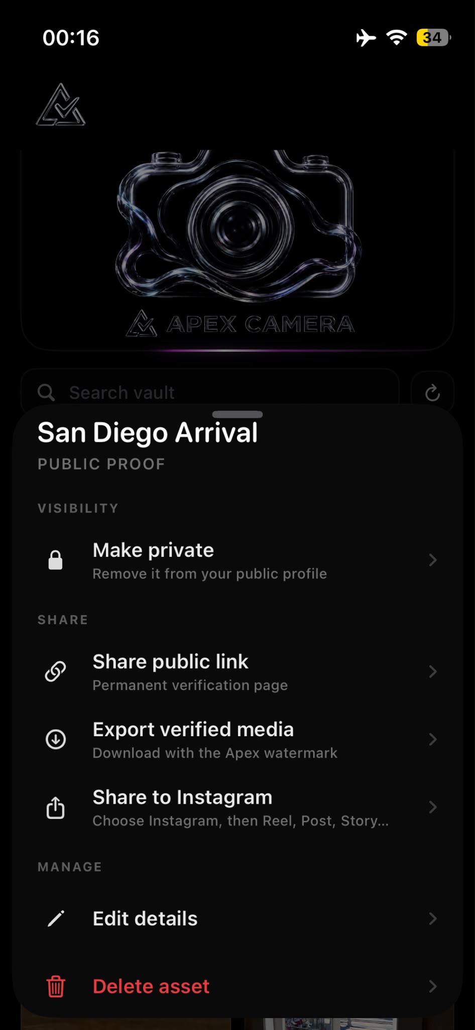 Apex Verify asset controls and verified export options